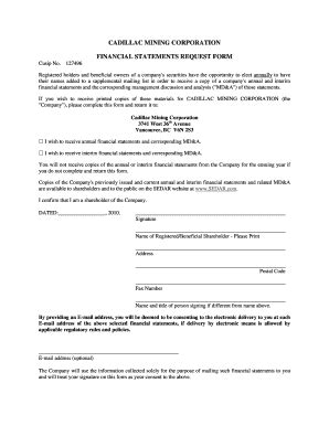 Fillable Online Cadillac mining corporation financial statements ...