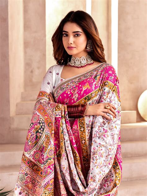 Incredible Off White Nylon Dola Pashmina Saree With Classic Blouse Pie ...