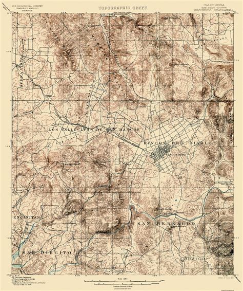 Topographical Map - Escondido California Quad - USGS 1901 - 23 x 27.5 – Maps of the Past