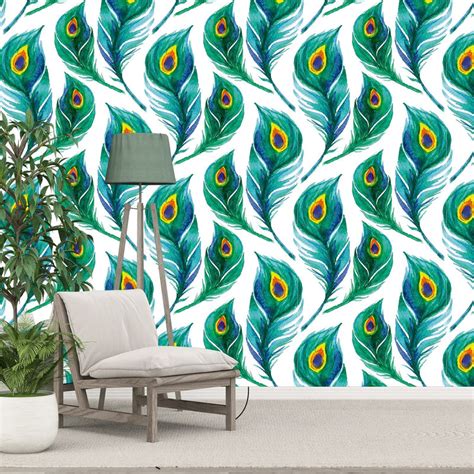 Blue and Green Peacock feather wallpaper for home and hotels – Paper ...