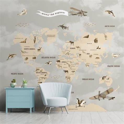 Pastel Premium Kids Room Full Wall World Map Wallpaper Sparkla N Shine ...