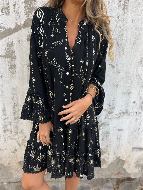 Comfortable Stretchy V Neck Printed Party Dresses – Peachy House