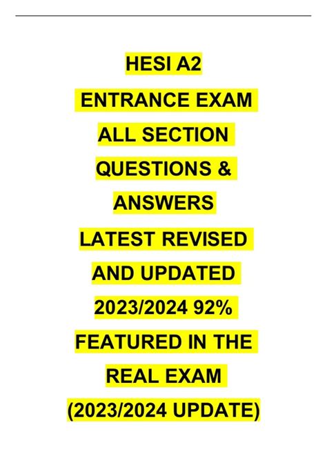 HESI A2 ENTRANCE EXAM ALL SECTION QUESTIONS & ANSWERS LATEST REVISED ...