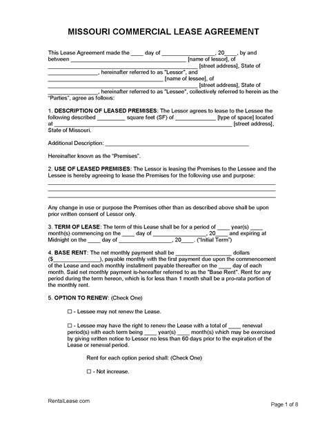 Free Missouri Commercial Lease Agreement Template | PDF | Word