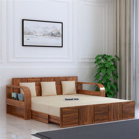 Ganpati Arts Sheesham Wood Headboard Design 3 Seater Scott Sofa Cum Bed ...