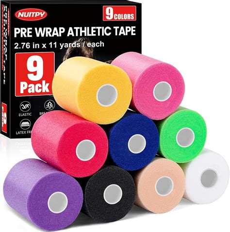 Amazon.com: 9 Pack Pre Wrap Tape, 9 Colors 2.76 Inch x 11 Yards Prewrap ...