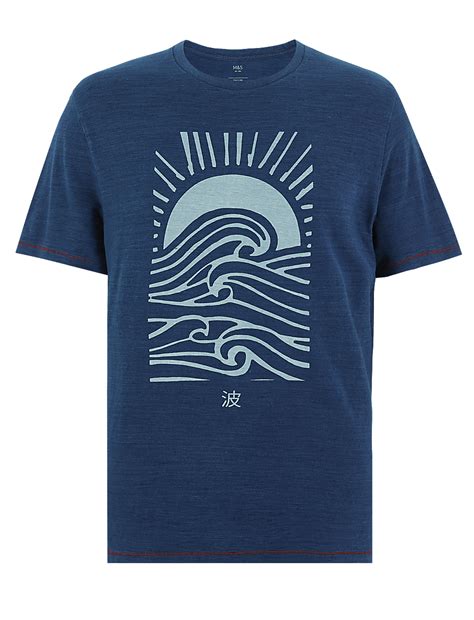Buy Pure Cotton Sunset Wave Print T-Shirt at Marks & Spencer