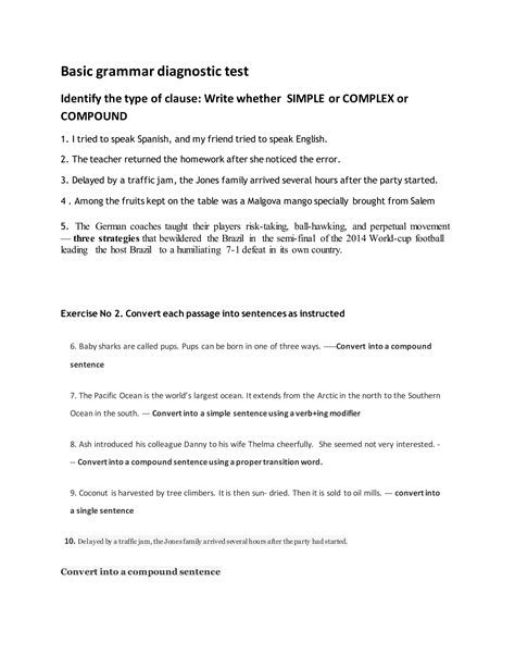 Basic grammar diagnostic test | DOCX