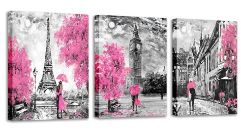 Buy Black and White Wall Art Girls Pink Paris Theme Canvas Prints ...