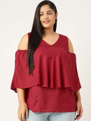 Buy theRebelinme Plus Size Women Maroon Solid Colour Cold Shoulder ...