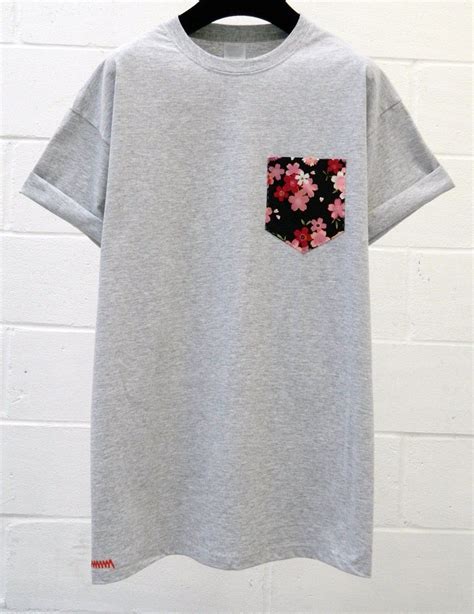 Men's Pink Flowers Pattern Grey Pocket T-Shirt Men's | Etsy | Flower ...