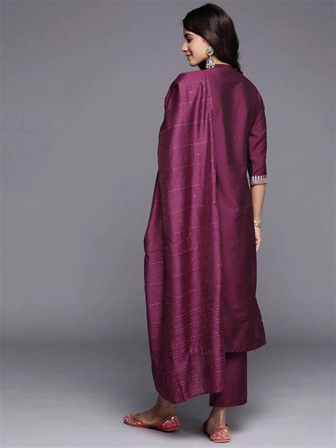 Buy Burgundy Yoke Design Silk Blend Straight Suit With Dupatta Online ...