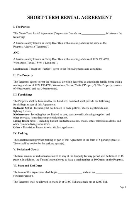 Free Printable Short-Term Rental Agreement Templates [Word, PDF]