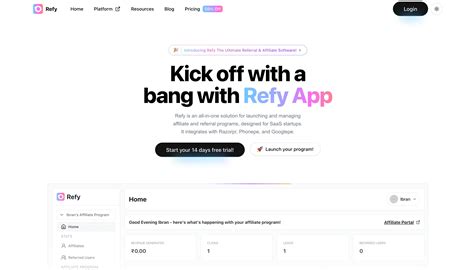 Refy - Affiliate Marketing Software for SaaS Startups