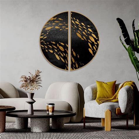 Modern Golden Fish Texture Art Semi Circle Frames Set Of 2 – Homcraft