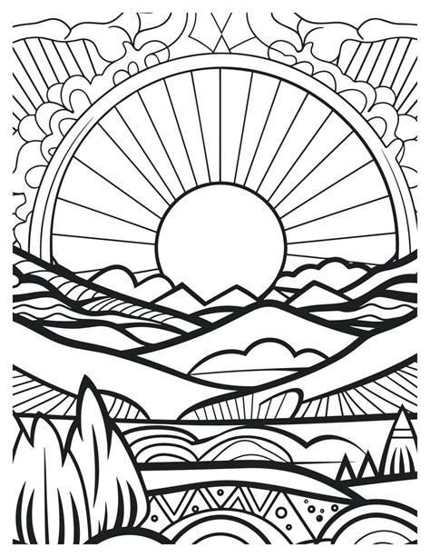 Dazzling Sunset Coloring Pages - Free Printable Art for Kids