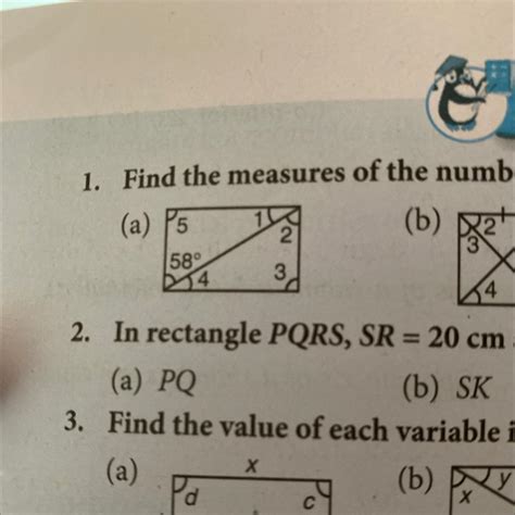 Find the measures of the numbered angles in each rectangle .(a ...