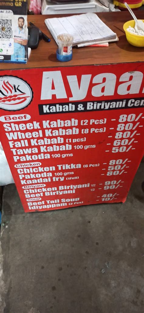 Menu at Ayaan Kebab Centre, Chennai