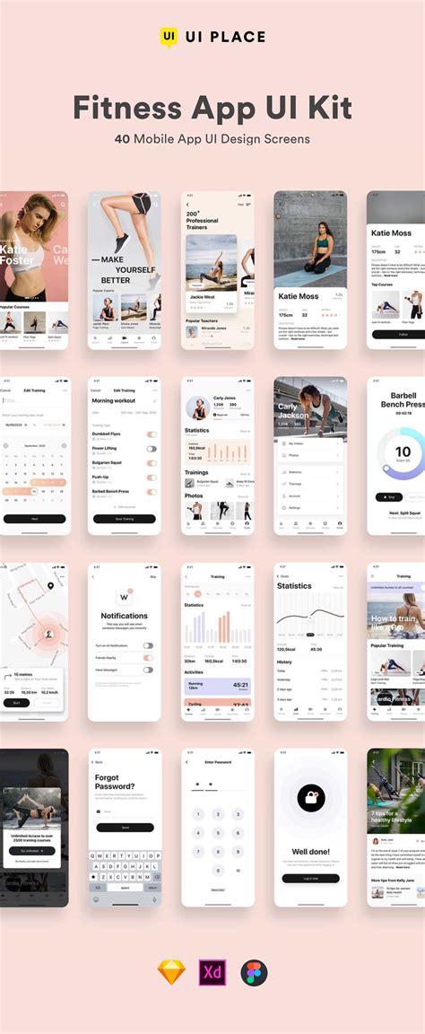 Fitness workout app ui kit figma sketch xd ui kit – Artofit