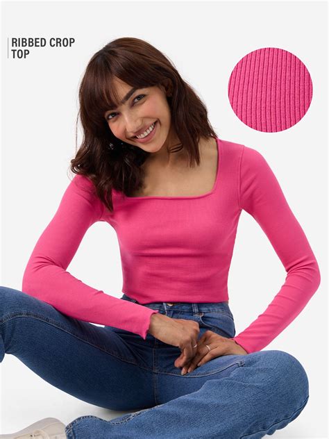 Buy Hot-Pink Ribbed Top Women Full Sleeves Tops online at The Souled Store.