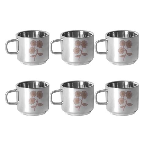 Buy AMBIYA Premium 100% Stainless Steel Tea Cups - Set of 2 | Double ...