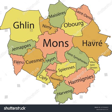 Pastel Flat Vector Administrative Map Mons Stock Vector (Royalty Free) 2275926819 | Shutterstock