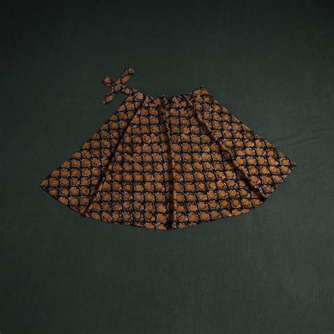 Brown Hand Block Batik Print Cotton Wrap Around Skirt