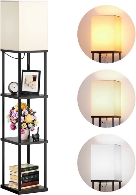 Moooni Modern Floor Lamp with Shelves Black Shelf Floor Lamp with White ...