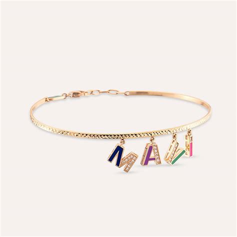 Diamond and Enamel Four Letters Name Bracelet