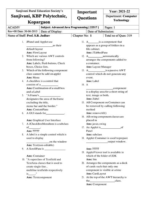Ajp 22517 important questions - JPanel and Applet use as their default ...