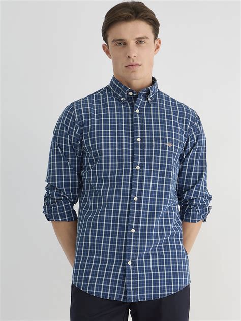 Shop Gant Men Blue Regular Fit Checks Collar Neck Shirt - GANT India ...