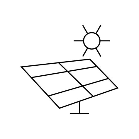 Simple line drawing icon of a solar panel and sun. Simple line ...