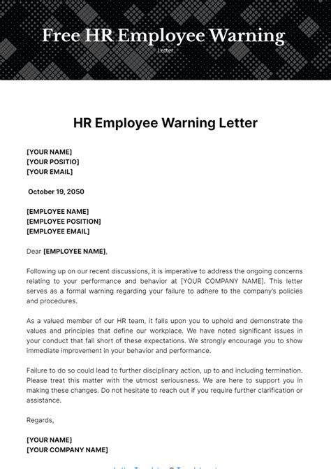 Free HR Employee Warning Letter Template to Edit Online