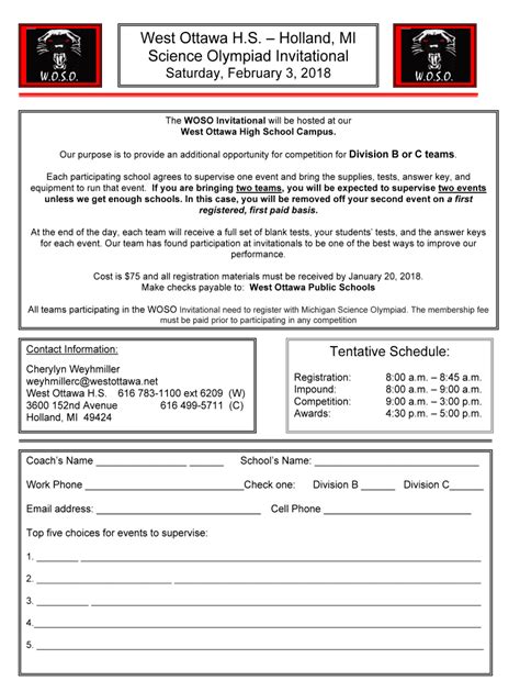 Fillable Online West Ottawa H.S.Holland, MI Science Olympiad ...