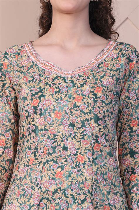 Buy Green Floral Printed Pure Cotton Anarkali Kurta Online for Woman ...