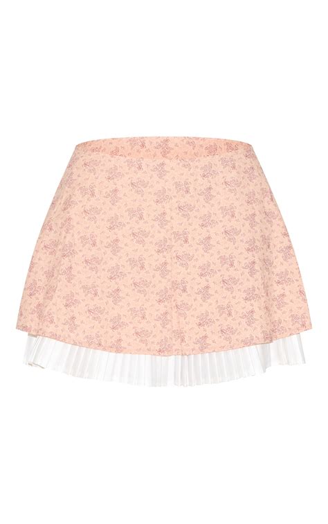 Pink Print Pleated Hem A Line Mini Skirt | Bottoms | PrettyLittleThing USA