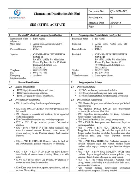 SDS Ethyl Acetate | PDF