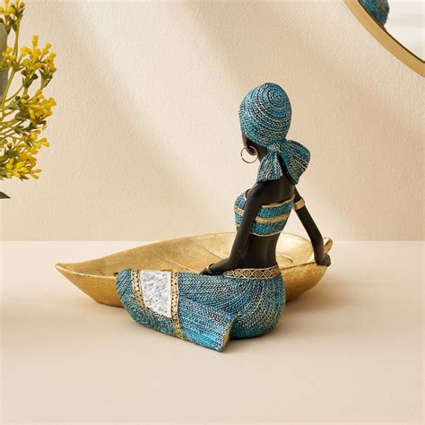 Buy Corsica Jaguar Polyresin African Woman Figurine with Leaf Platter ...