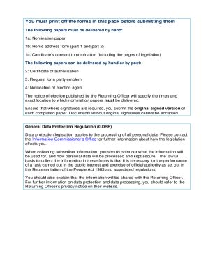 Fillable Online Nomination pack incl election agent notification form ...