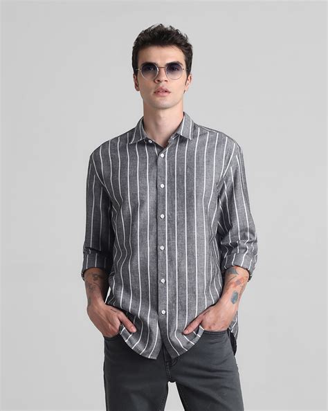 Grey Striped Full Sleeves Shirt