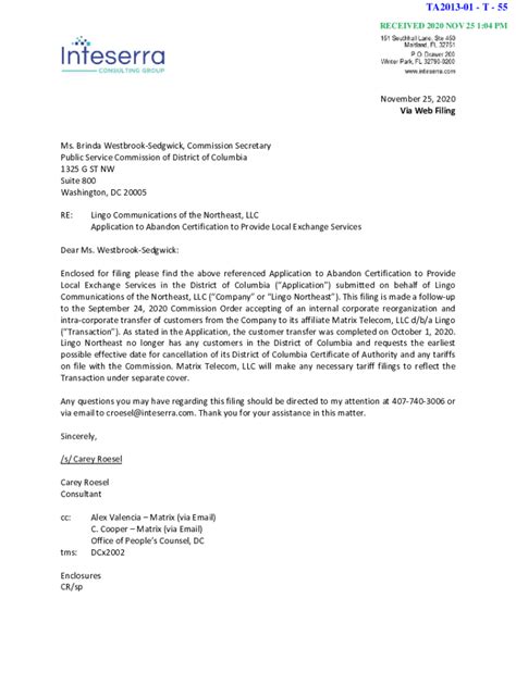 Fillable Online edocket dcpsc TA2013-01 - T - 55 - DCPSC E-Docket ...