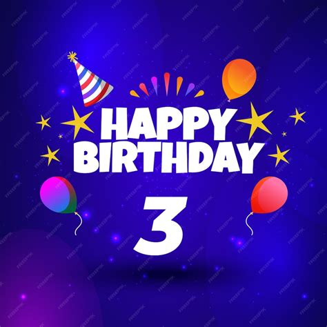 Premium Vector | Happy 3rd birthday greeting card. Party multi colored ...