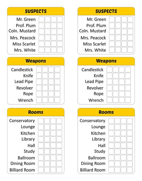 Board Game Clue Sheets - 10 Free PDF Printables | Printablee | Clue ...