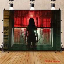 2D Flat Halloween Bloody Window Ghost Theme Decoration, Polyester Photo ...