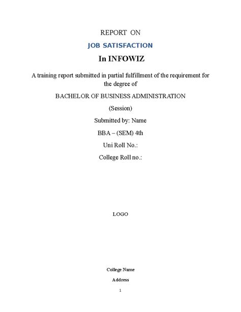 Report - REPORT ON JOB SATISFACTION In INFOWIZ A training report ...