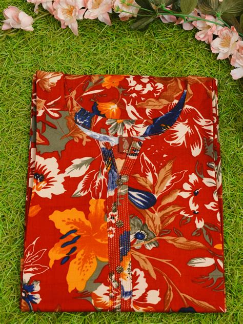 Cotton Printed Kurthi | Brick red – DEEPTHI GANESH ENTERPRISES