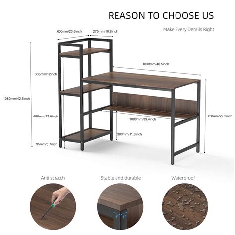 Buy Tower Computer Desk with 4 Storage Shelves- Writing Study Table ...