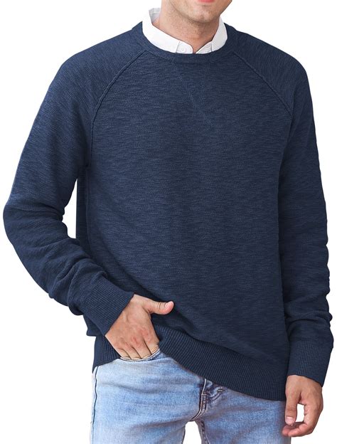 Iceglad Men's Classic Crewneck Sweater Soft Cotton Rib Knit Long Sleeve ...