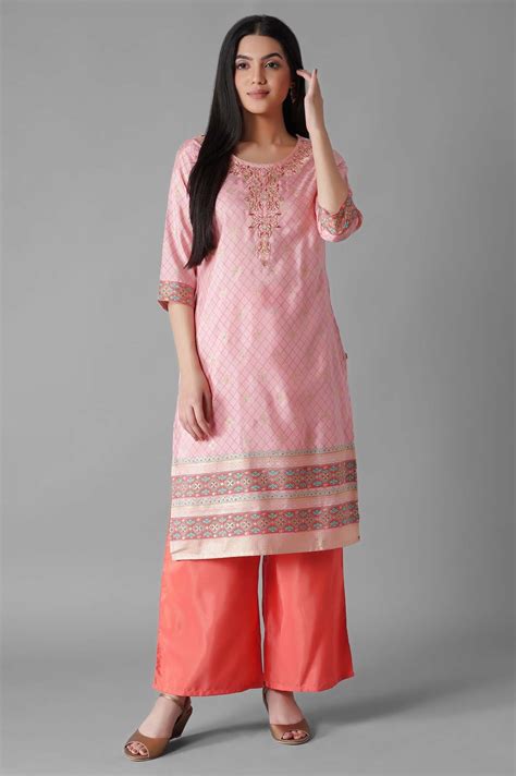 Buy Pink Foil Geometric Print kurta Palazzos Set Online for Woman ...