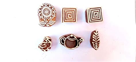 Buy Fancy Handicraft Set of 6 Pieces Wooden Stamps Printing Block for ...